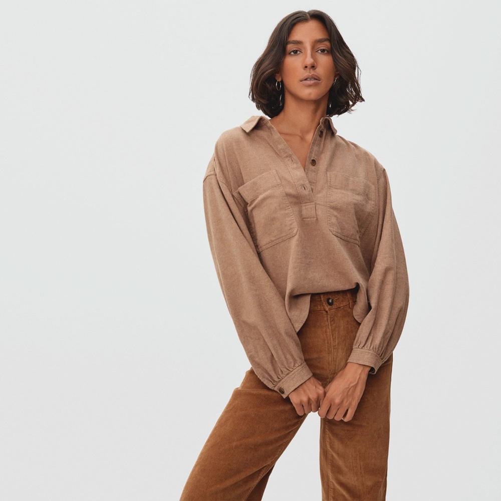 Everlane The Organic Cotton Flannel Popover Camel Size Small